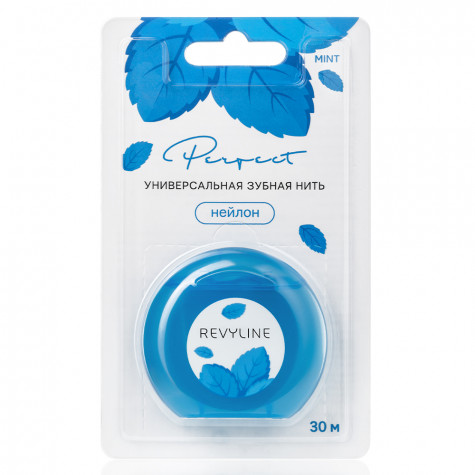 Зубная нить Revyline Perfect нейлон, мятная, вощеная с хлоргексидином, 30 м